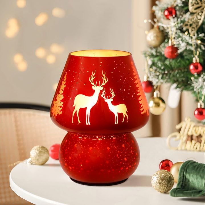 Battery Operated Mushroom Lamp - Vintage Small Table Lamp With Timer, Cordless Bedside Nightstand, Glass Battery Powered for Bedroom Kitchen Living Room Shelf Decor Aesthetic Pink