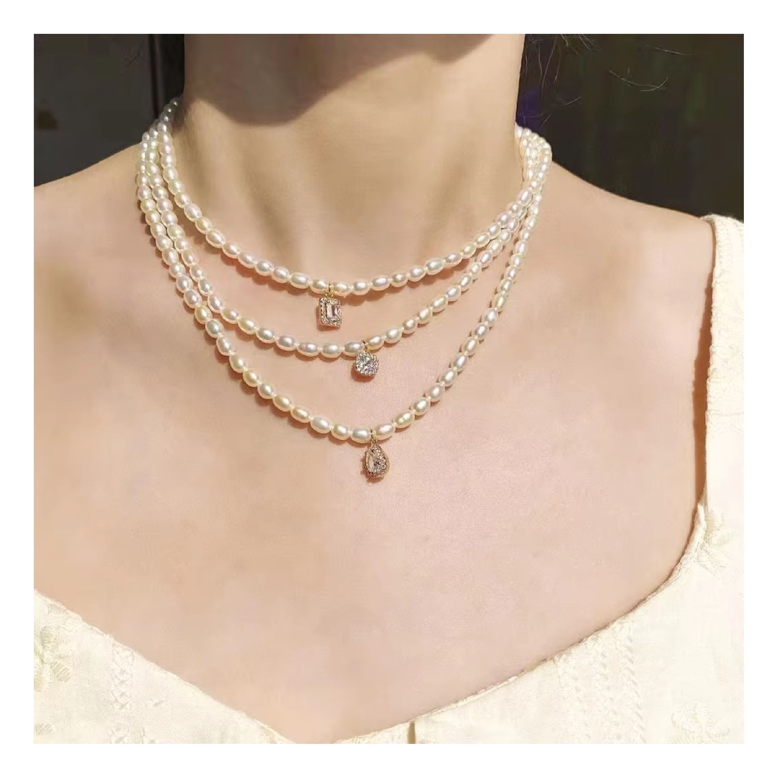 freshwater Pearl choker necklace gold plated Zircon Water Drop Pendant necklace Fine women's jewelry