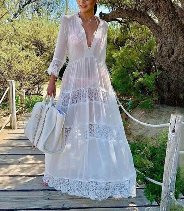 CHIFFON LACE SEE-THROUGH BIKINI COVER-UP