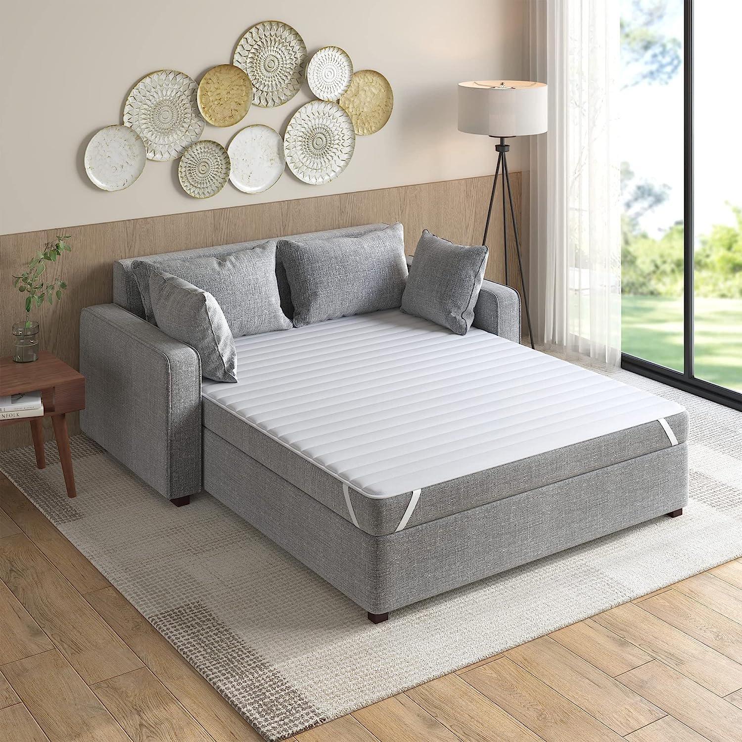 Madison Park Essentials Frisco Waterproof Sofa Bed Mattress Pad, Microfiber Channel Quilted Top - Secure Fit Anchor Band, Machine Washable Protection Cover, Queen 60x72", White