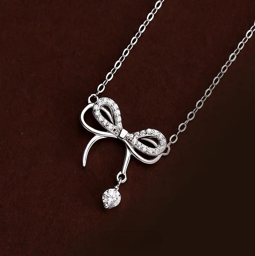 Dainty Fine Jewelry Bow Tie Pendant Necklace for Girl Women