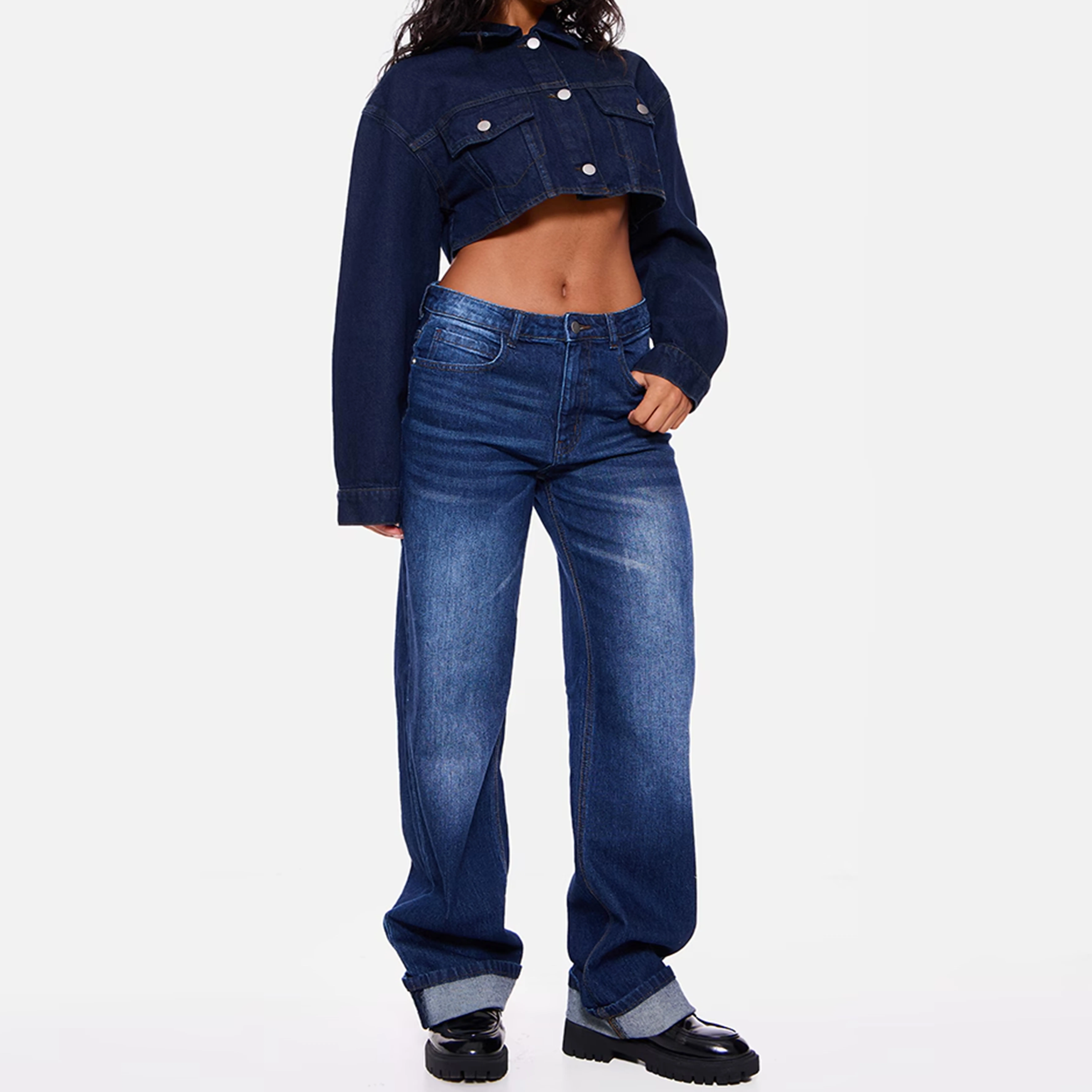 100% Cotton Washed Straight Leg Loose Blue Jeans Retro Fashion Casual Leg Wide Trendy Jeans For Women