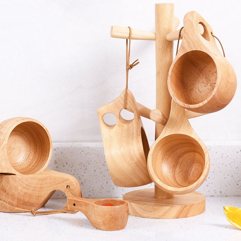 Taza nórdica, taza de café de madera de caucho, taza de té creativa, taza de agua de madera, taza práctica, taza de madera