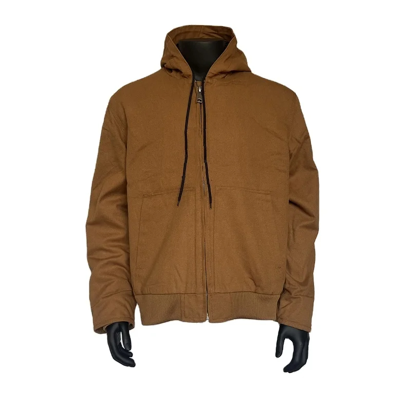 Pengaiming Fleece Lined Men's Fit Relaxed Washed Duck Bomber Work Hooded Jacket Windproof Insulated