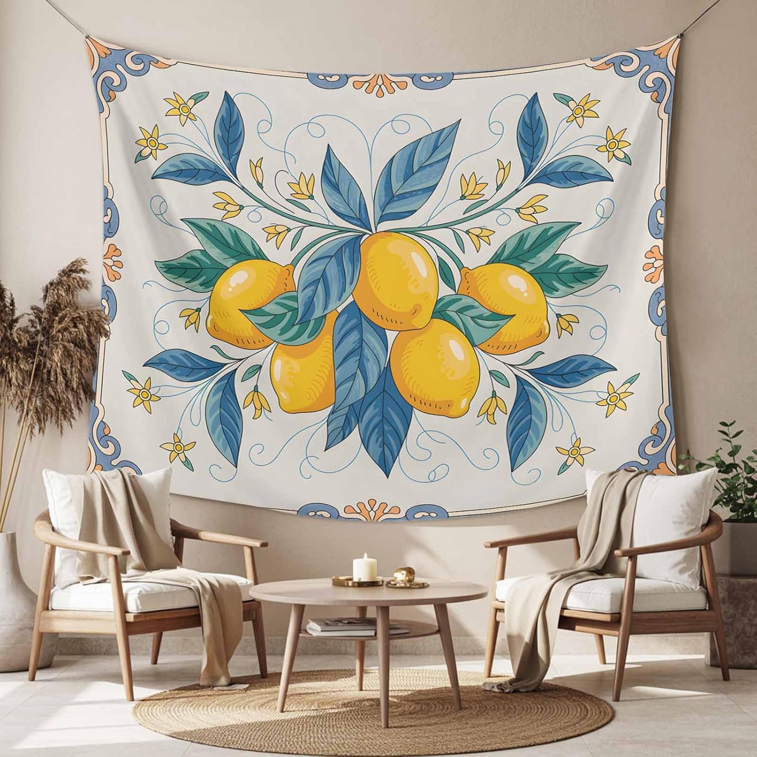 Tapestry Wall Hanging Yellow Lemon Tapestries Aesthetic Summer Fruit Vintage Flower Tapestry for Bedroom Living Room College Dorm Art Wall Decor Decorative Backdrop 50x60 Inch