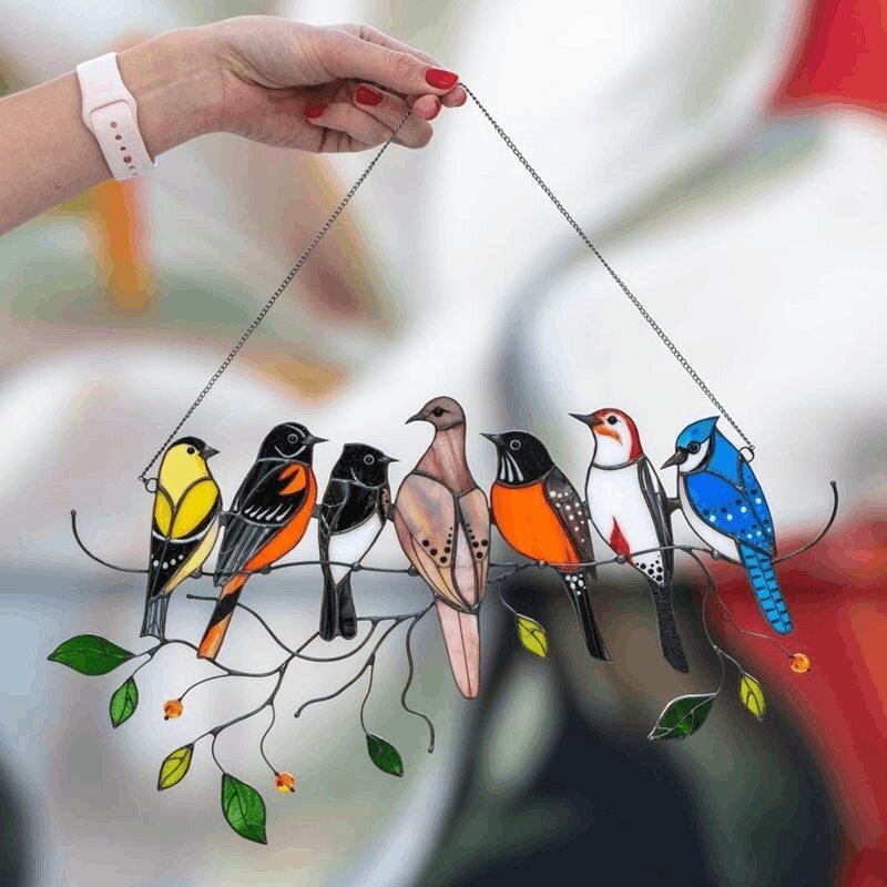Hot SaleThe best Christmas Gift-Birds Stained  Window  Panel Hangings