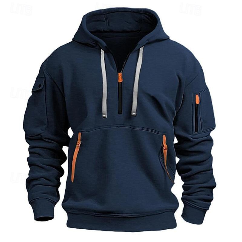 Basic Quarter Zip Hoodie with Pocket
