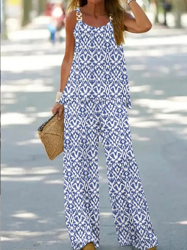 Plus Size Ethnic Crew Neck Elegant Two-Piece Set