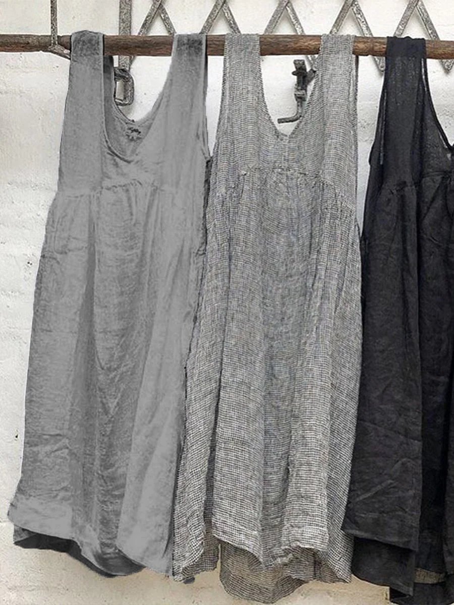 Solid Color Sleeveless Long Type Linen Top Vest