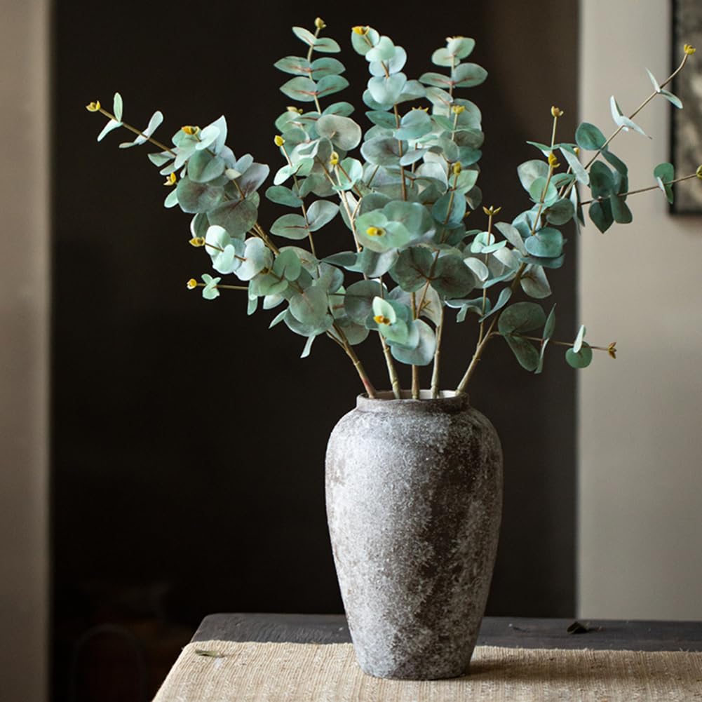 Rustic Ceramic Flower Vase,Rustic Home Deco Pottery,Pottery Decorative Flower Vase, for Modern Table, Bookshelf, Living Room Decoration, Shelf Decor, Mantel