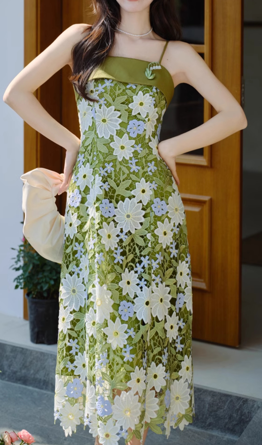 Drago Green Flower Midi Dress