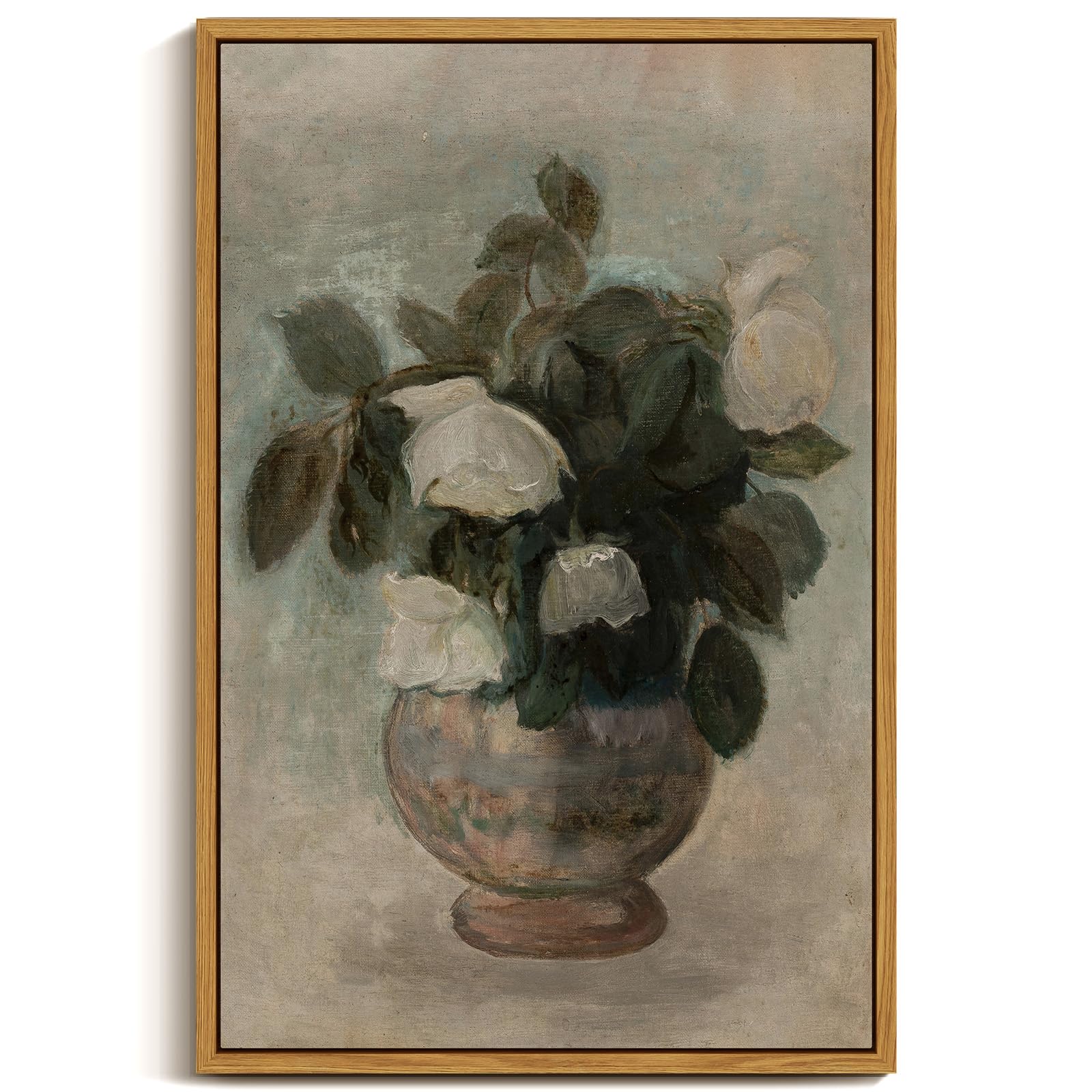 Framed Canvas Wall Art Prints, Bathroom Kitchen Shelf Decor, Classical Roses Paintings Wall Decor, Vintage Decor for Bedroom Living Room Hallway Table, Aesthetic Room Decor, 30x40cm