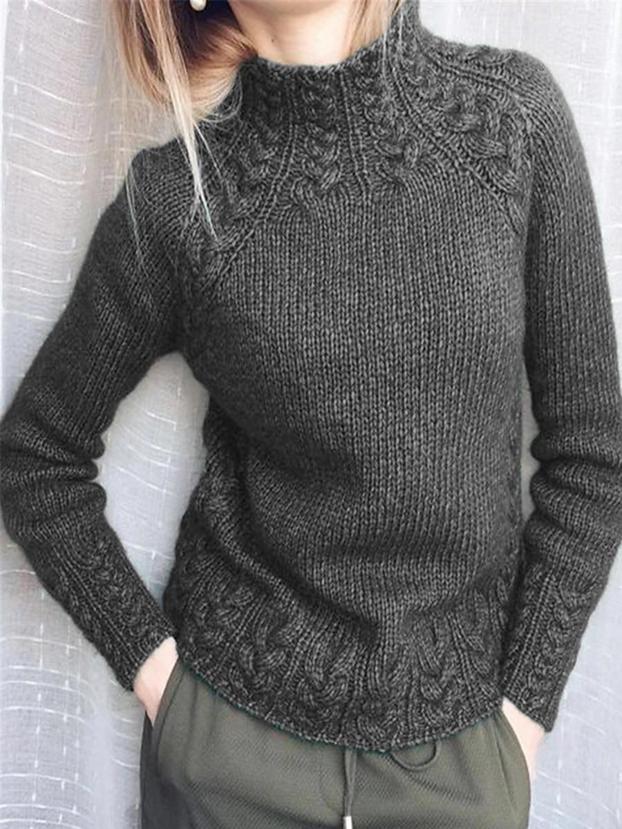 Cable Knit Turtleneck Sweater Black & Wine Oversized Casual Top