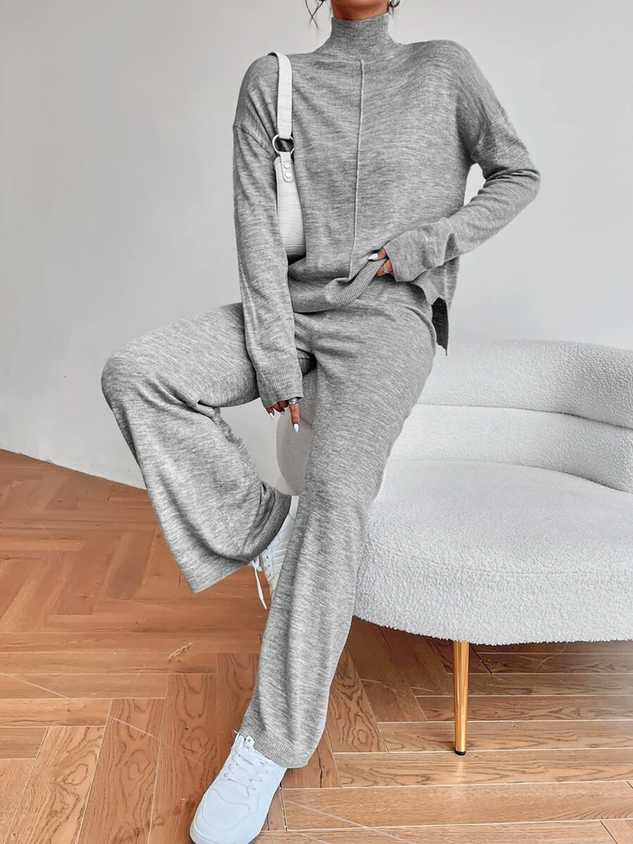 Plain Turtleneck Loose Casual Two-Piece Set