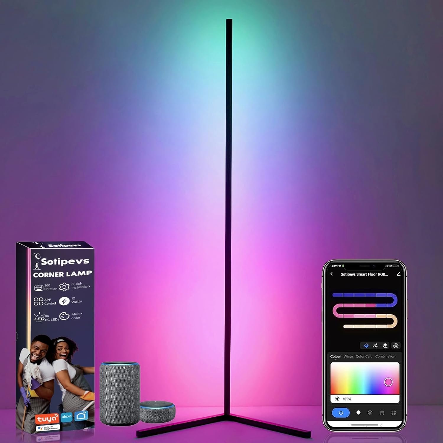 Corner Floor Lamp - LED Corner Lamp Works with Alexa, Smart APP and Remote Control, RGB Floor Lamp with DIY Colors &amp; Music Sync, Timer Setting, Color Changing Lamps for Bedroom Living Room Gaming 