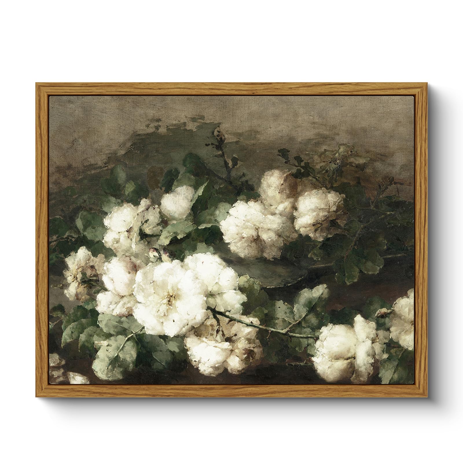 Framed Canvas Wall Art Prints, Living Room Hallway Shelf Decor, Cotton Floral Picture Paintings Wall Decor, Vintage Decor for Bedroom Bathroom Table, Aesthetic Room Decor, 30x40cm