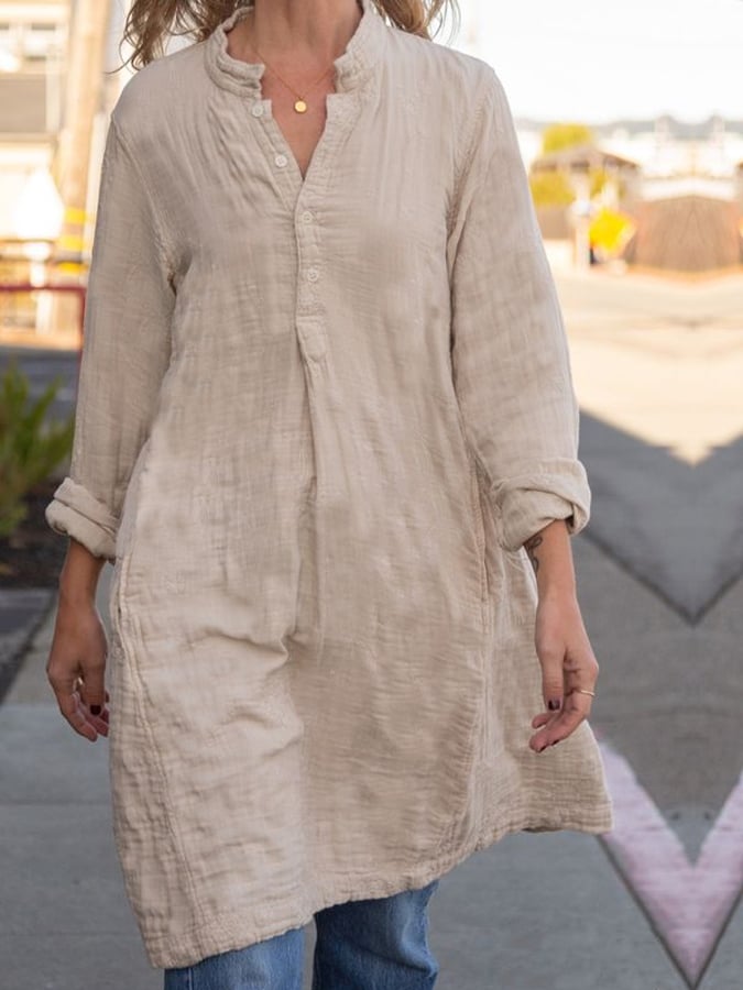 Women's Solid Color Cotton Linen Casual Dress