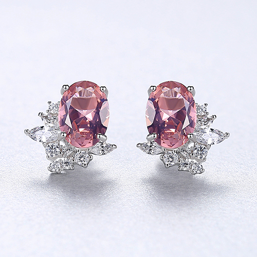 925 Sterling Silver New Design Flower Earrings Morgan Stone Pink Crystal Wedding Earring