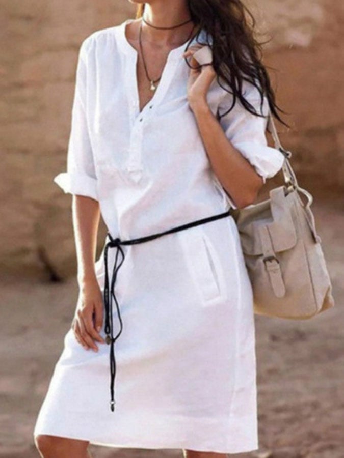 Women's Cotton Linen Simple Casual Dress
