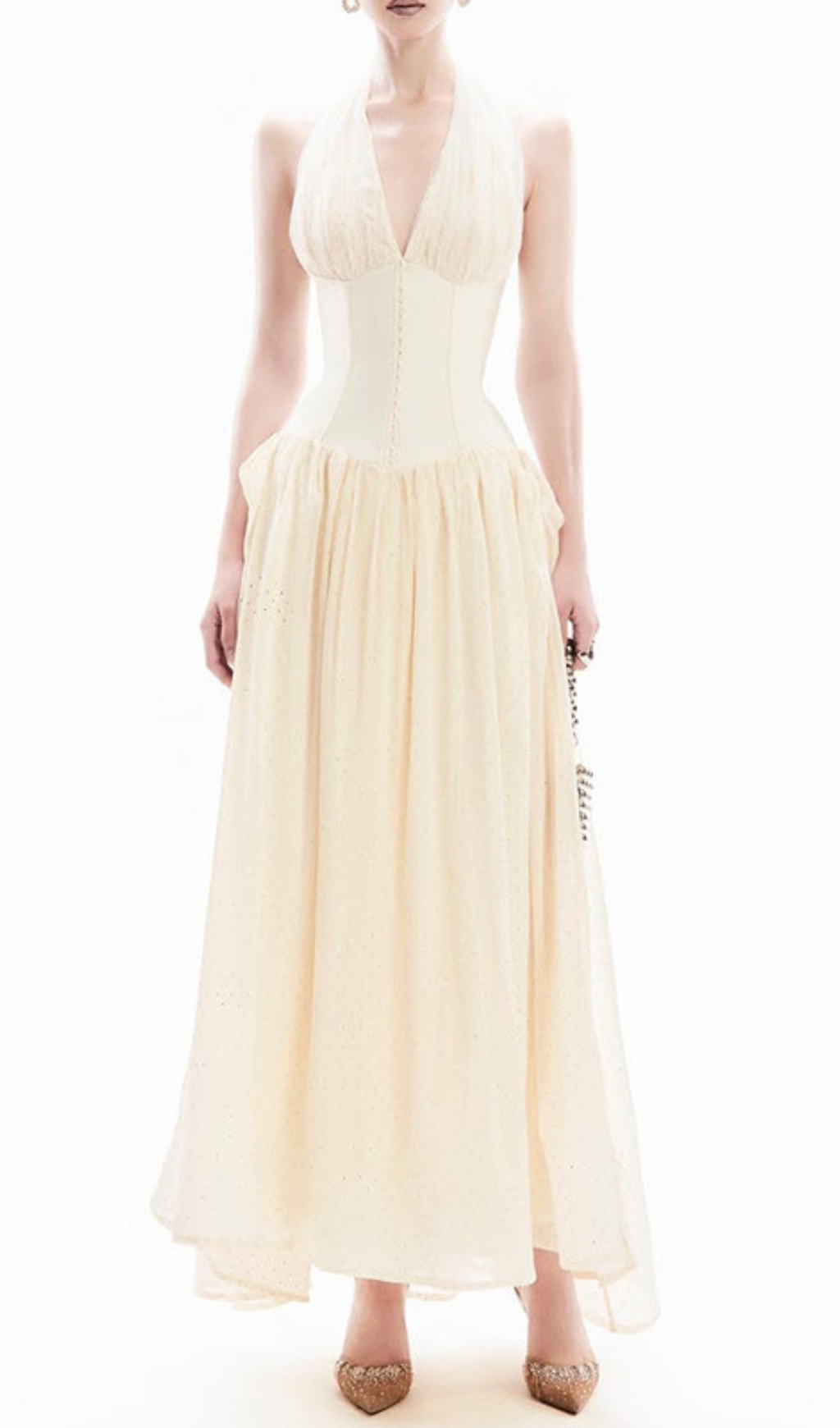 Davi Apricot Halter Corset Maxi Dress