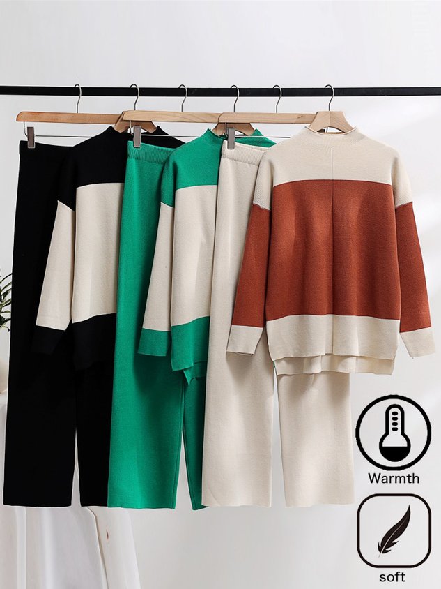 Loose Color Block Casual Two-Piece Set
