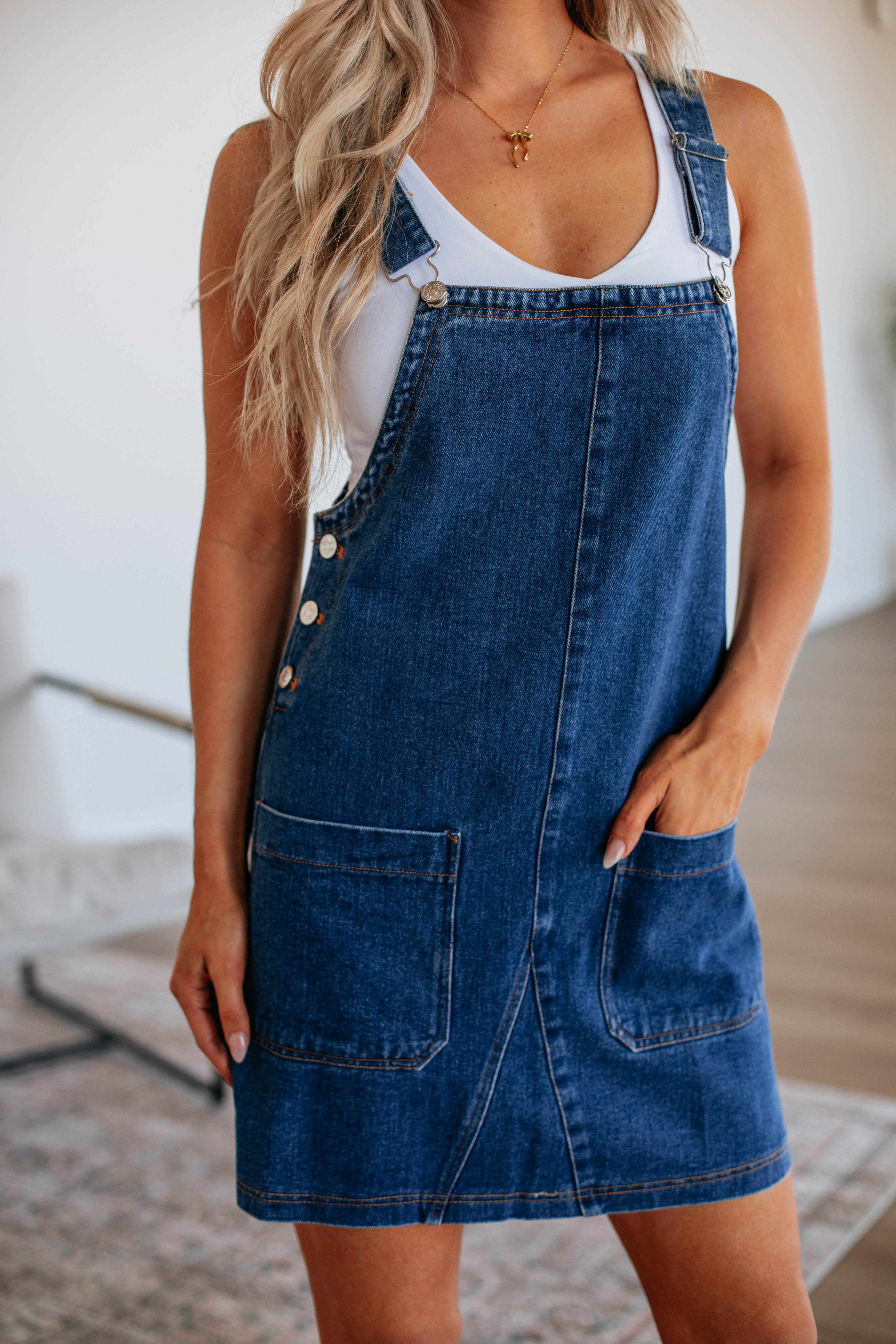 Denim Overall Dress - Dark Wash