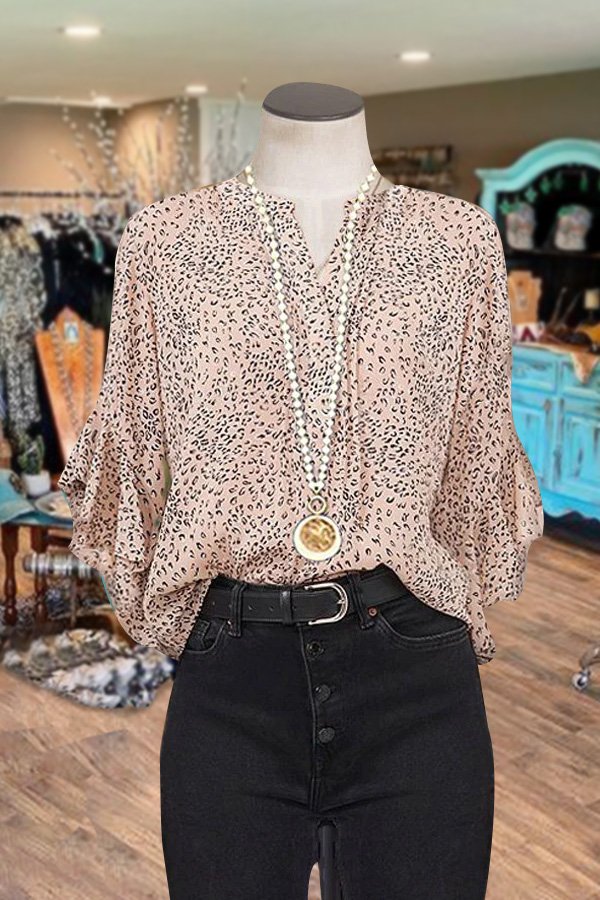 Classic Leopard Print Ruffle Sleeve Top