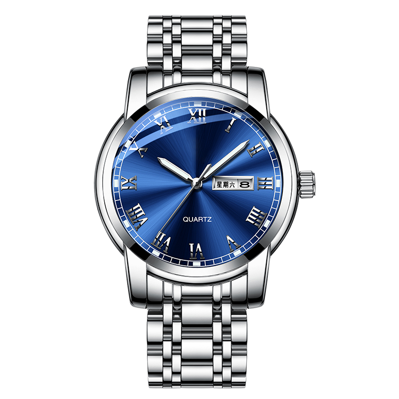 Men's Quartz Dual Calendar Waterproof Steel Watch