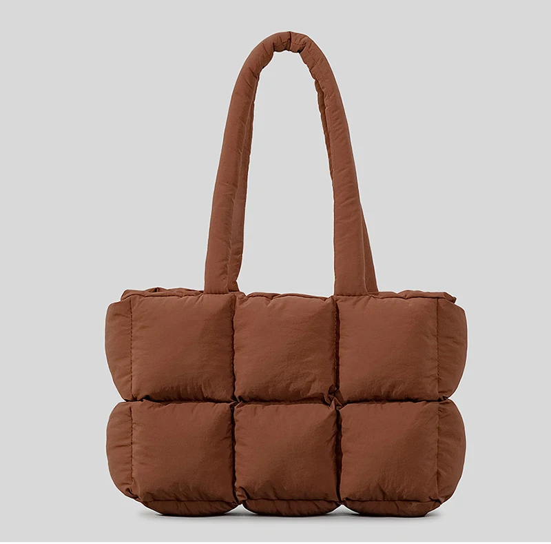 fashion custom winter quilted puffy puffer tote bags for women travel puffer padded shoulder bag