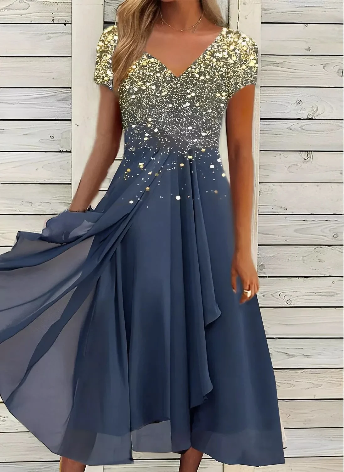 Elegant Glitter Starry Dress Party Midi Dress