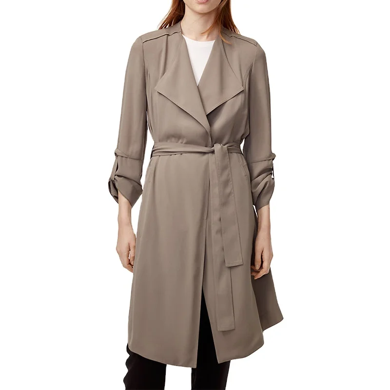 Fashion Autumn Long Coat Plain Women Design With Belt Long Sleeve Jacket For Ladies Coat