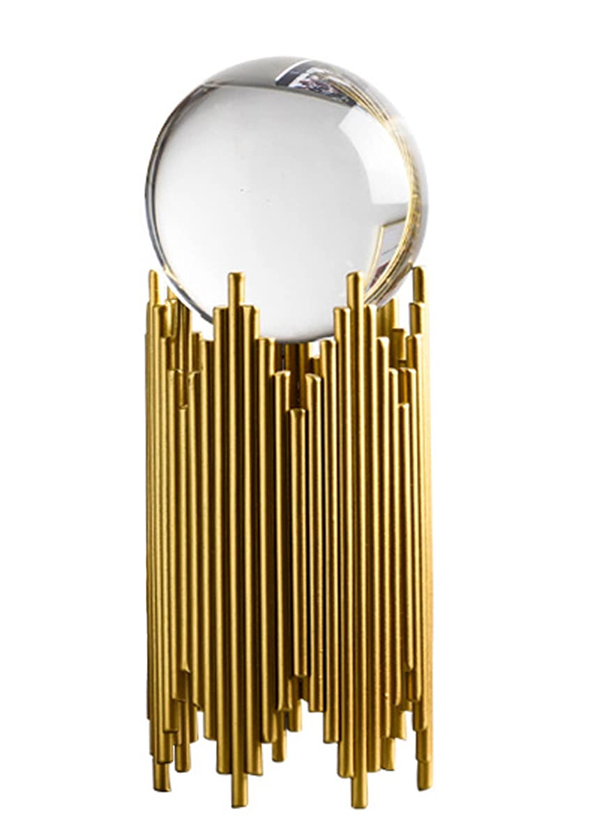 Crystal Ball with Gold Iron Stand Modern Abstract Art Decorative Ornaments for Living Room Bedroom TV Cabinet Crafts Gifts Office Home Decor (Pipe)