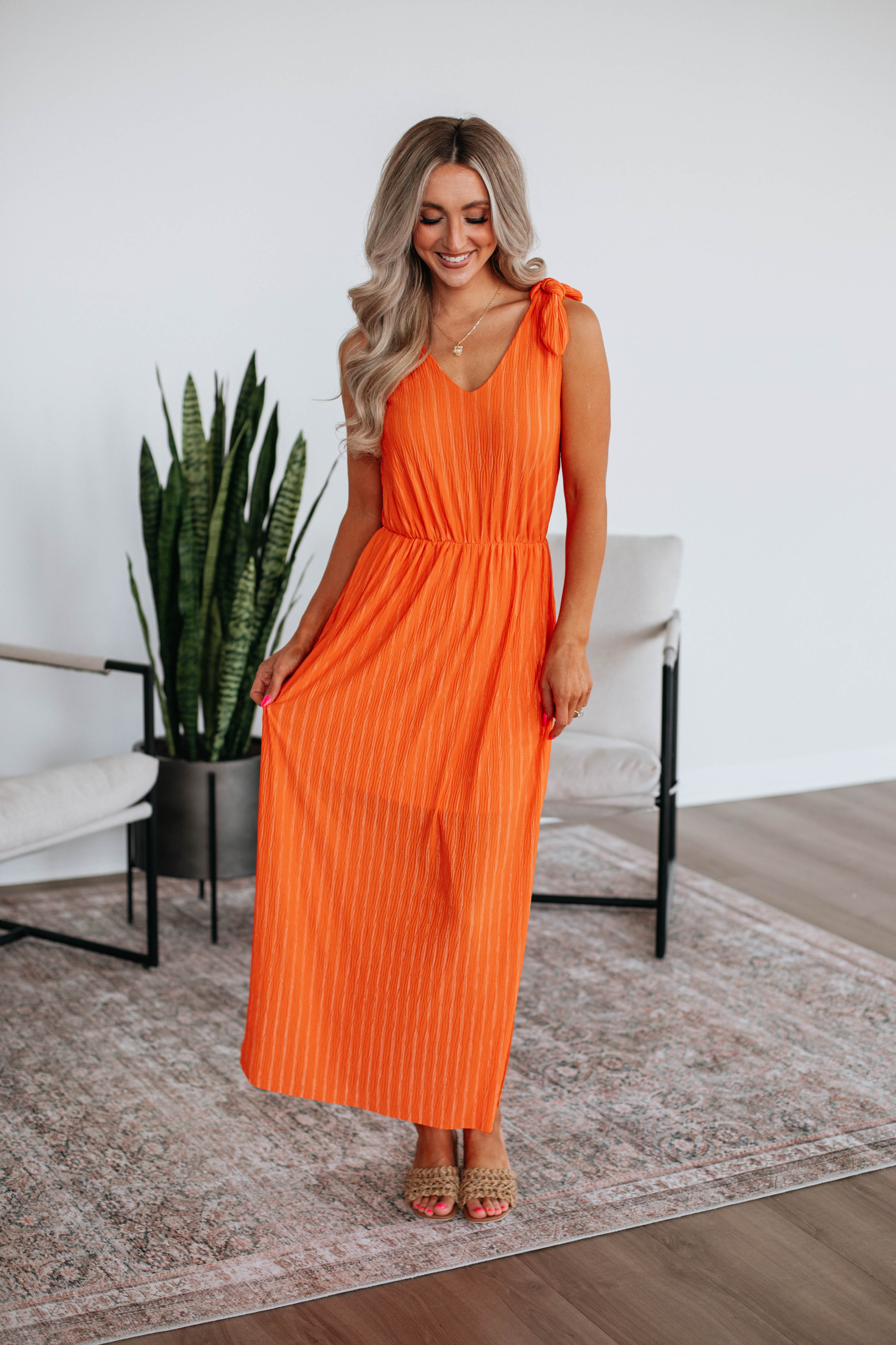 Danetta Striped Dress - Tangerine Mix