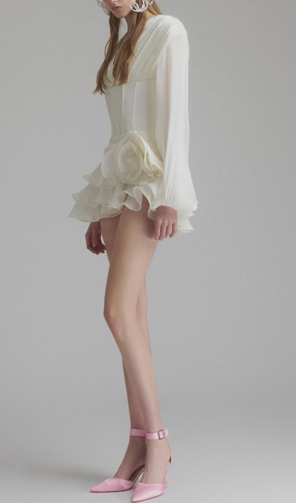 Darion White Corset Flower Long Sleeve Mini Dress